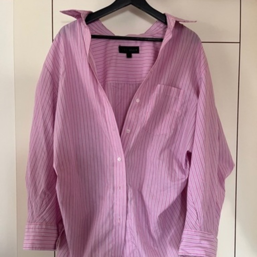Zara Oversized Pink and White Striped Poplin Shirt size Medium